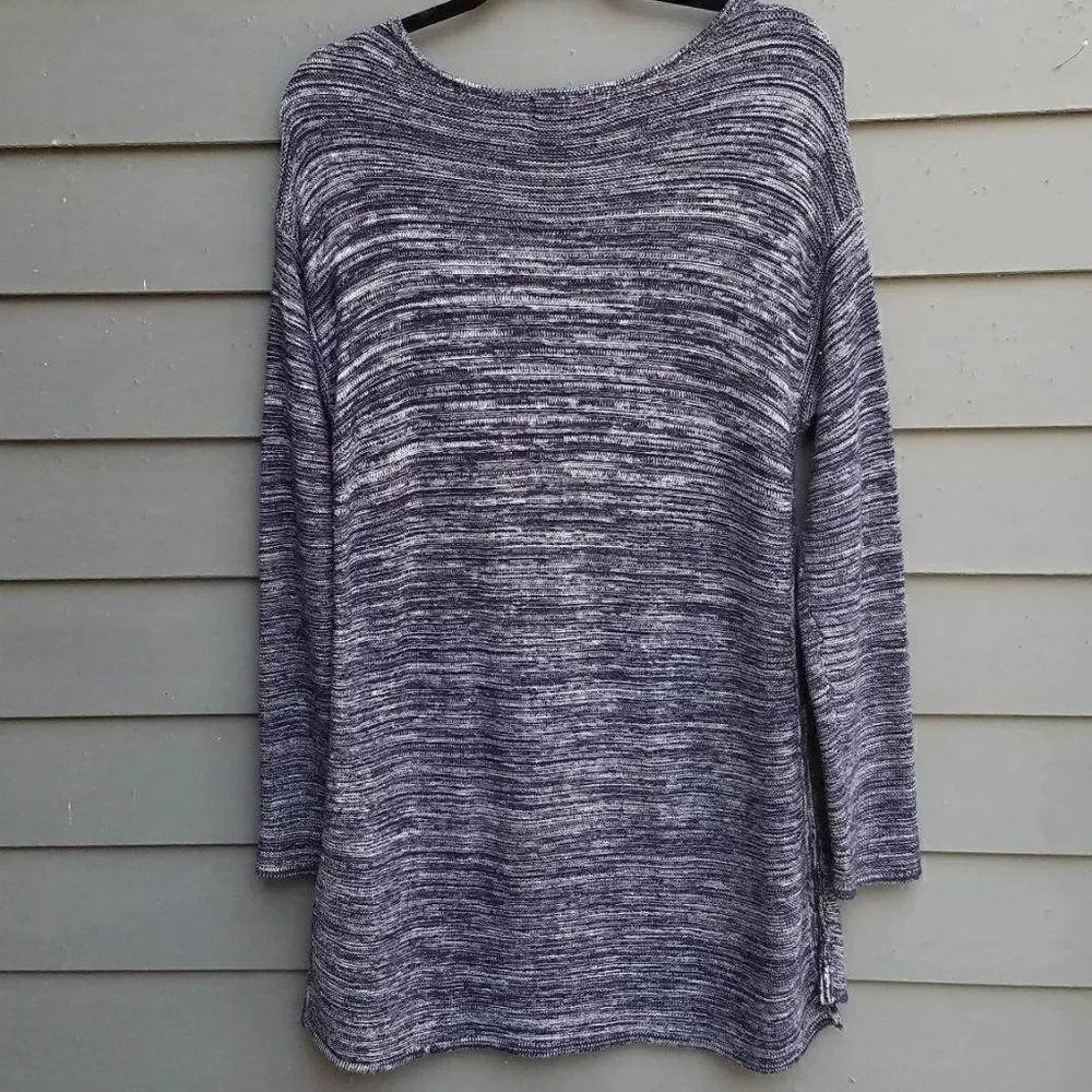Ellen Tracy Marled Black White Tunic Sweater Large